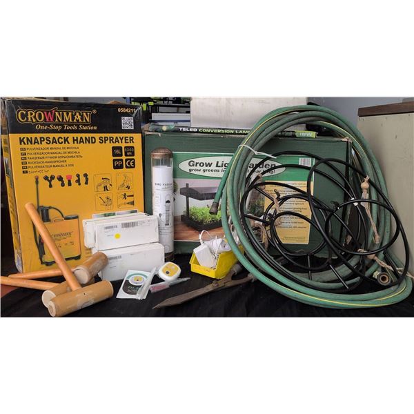 Outdoor Living & Garden Lot With Hanging Planters, Hoses, New Grow Light Garden, Bulbs