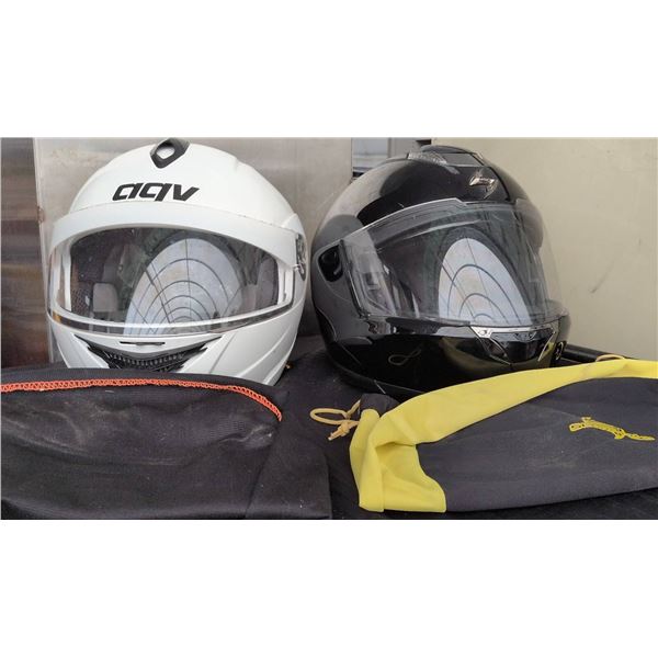 Motorcycle Helmets: AGV White & Scorpion Black, XL