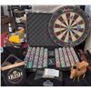 Image 1 : Poker Chip Set with Case, Wifflyte Dartboard, Irish CD Set, Novelty Donkey Cigarette Dispenser
