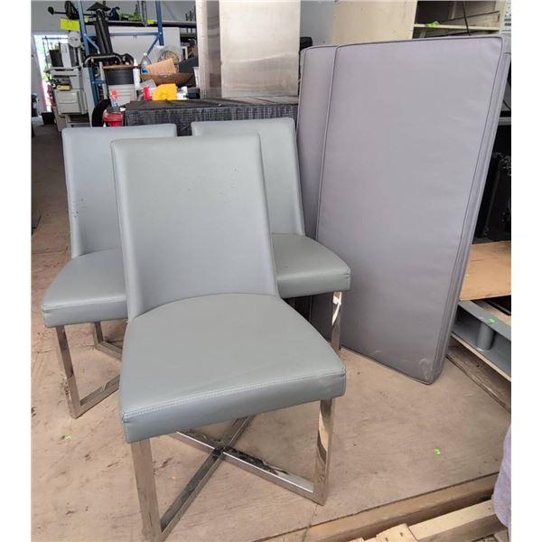 4 Modern Grey Chairs and 2 Large Upholstered Cushions