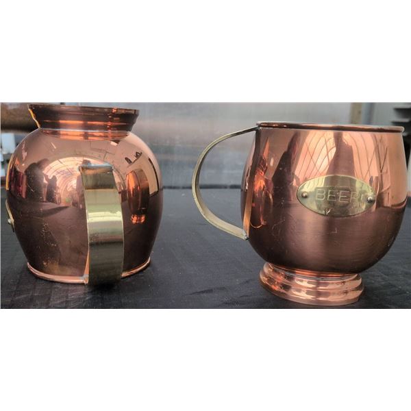 Birks Portugal Copper Beer Mugs with Brass Handles