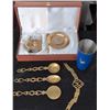 Image 1 : NHL Russian Tea Set With Brass Spoons and Blue Metal Cup