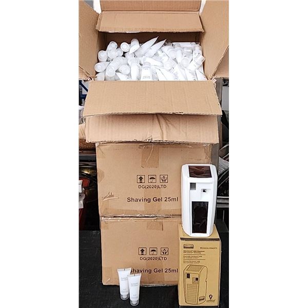 Two Rubbermaid Microburst 3000 Dispensers with LumeCel Tech and Shaving Gel Bulk Lot