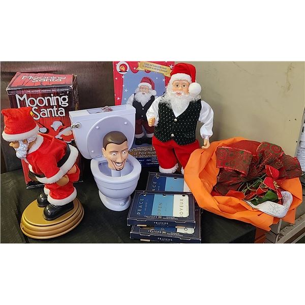 Christmas Gag Item Bundle: Mooning Santa, Hip Swinging Santa, Ornaments