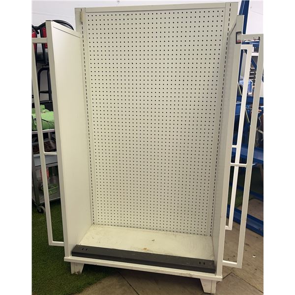 White Metal Pegboard Display Rack with Handles