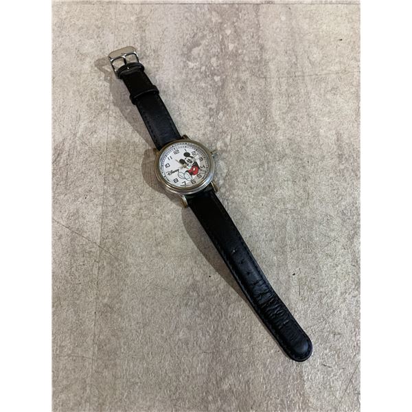 Disney Mickey Mouse Adult Vintage Watch - Silver Tone & Black Strap