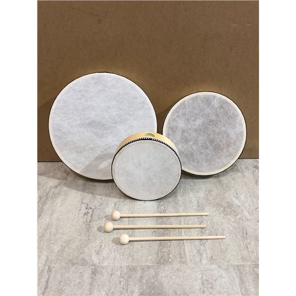 3 Pack - Different Sized Drums With Drumsticks