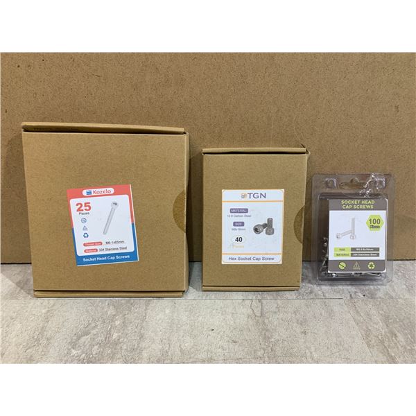 Lot Of 3 Different Socket Head Cap Screw Packs - M8x16mm 40 PCS - M6-1x65mm 25 PCS - M3-0.5x16mm 100