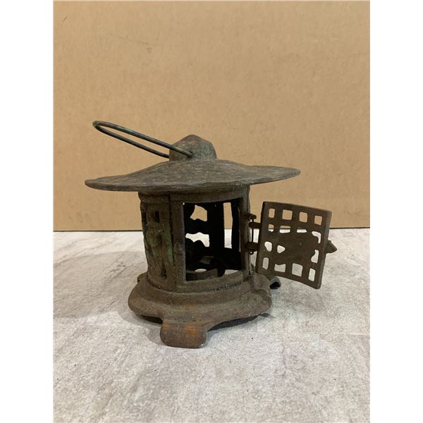 Vintage Cast Iron Lantern Pagoda Candle Stick Bird Lamp