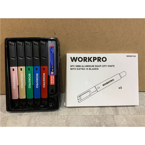 Workpro 5PC 9mm Aluminium Snap-Off Knife With 10 Extra Blades