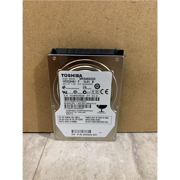 Toshiba 640GB Laptop HDD - Formatted