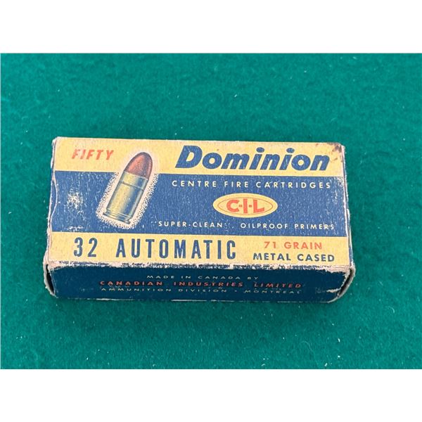32 Automatic 71 Gr Dominion Factory Centrefire Cartridges in Collectors Box
