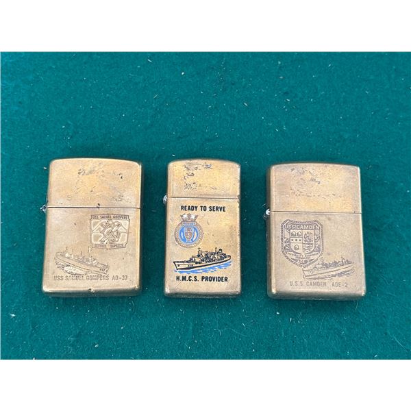 Vintage Military Zippo Lot (3) Solid Brass USN Navy Ships