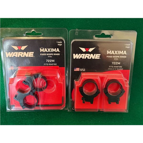 2 x Warne Maxima 722M 1 Inch High Rimfire Scope Rings