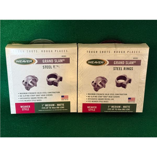 2 x Weaver Grand Slam 1 Inch Medium Steel Scope Ring Sets