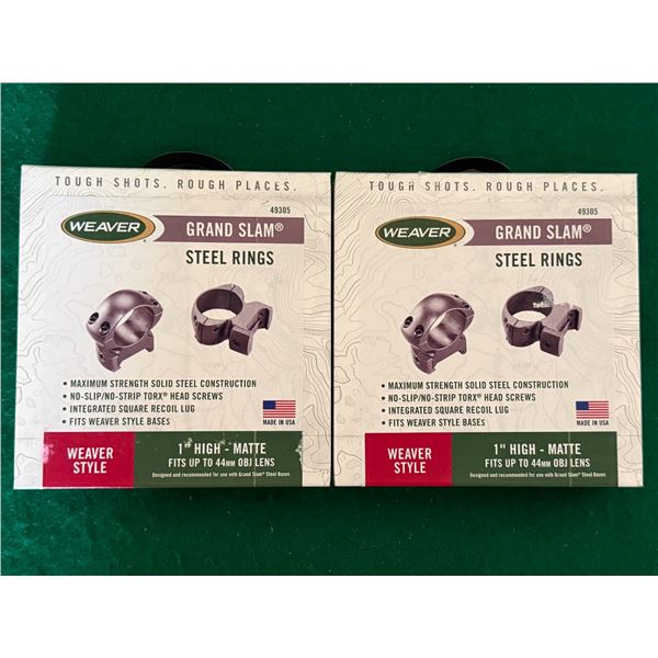 2 x Weaver Grand Slam 1 Inch High Steel Scope Ring Sets