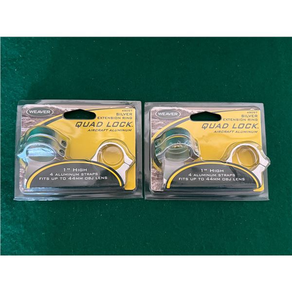 Weaver Quad Lock 1 Inch High Silver Extension Scope Rings (2 Sets)