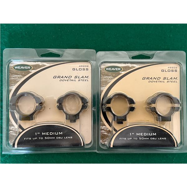 Weaver Grand Slam 1 Inch Medium Gloss Dovetail Steel Scope Rings (2 Sets)
