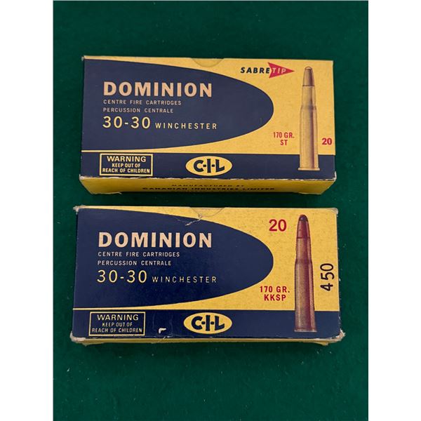 30-30 170 Gr Dominion Winchester Factory Ammunition in Collector's Boxes