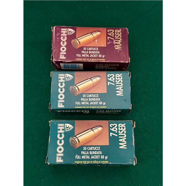 7.63 Mauser FMJ 88 Gr Fiocchi Factory Ammunition and Brass