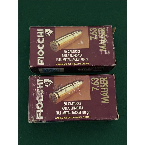 7.63 Mauser 88 Gr FMJ Fiocchi Factory Ammunition