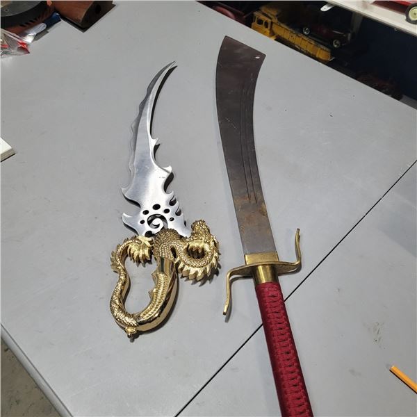 Vintage Chinese Warlord Dadao and  "Flaming Dragon" Dagger / Trench Knife