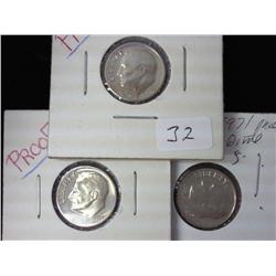 1968-S, 70-S And 71-S Roosevelt Dimes (Proof)