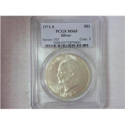 1971-S Ike Dollar Silver PCGS MS65