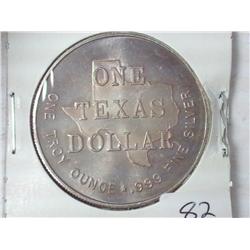 One Texas Dollar 1 Troy Ounce .999 Fine Silver