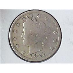 1891 Liberty "V" Nickel (VG+)