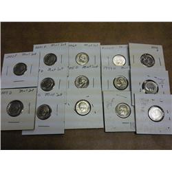 14 Assorted Roosevelt Dimes (UNC) As Shown