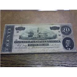 1864 $20 Confederate Note T-67