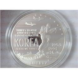 1991 Korean War Memorial Proof Silver Dollar