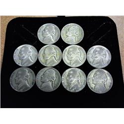 10 Assorted Jefferson 35% Silver War Nickels