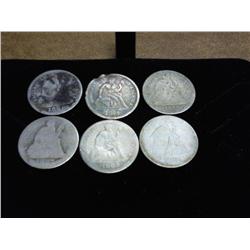 6 Assorted Seated Liberty Dimes
