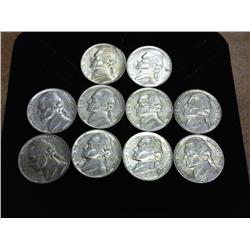 10 -1943-P 35% Silver Jeffesron War Nickels EF-MS
