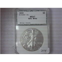 1999 American Silver Eagle PCI MS67 100% White