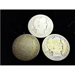 3 Assorted Barber Quarters