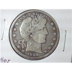 1894 Barber Half Dollar (Better Date) VG