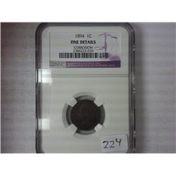 1894 Indian Head Cent NGC Fine Details Corrosion