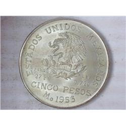1953 Mexico Five Pesos (UNC) .6431 Oz. ASW