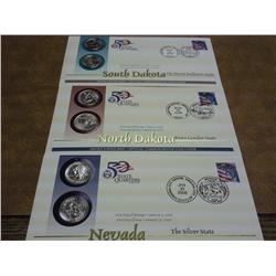 3 US Mint FDC's With Quarters NV, ND And SD