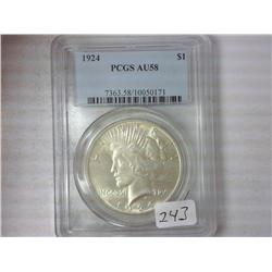 1924 Peace Silver Dollar PCGS AU58