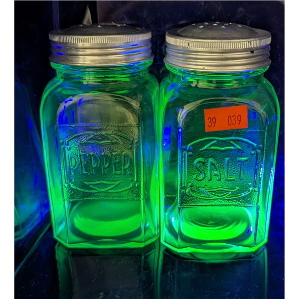 Pair of Uranium Glass Salt & Pepper Shakers
