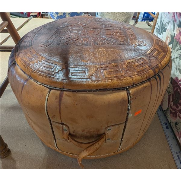 Peruvian Hand-Tooled Leather Ottoman