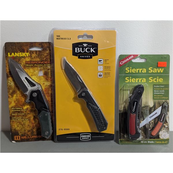 Lansky Responder Quick Action Knife, Buck Matrixx 3.3 Knife, & Pocket-Size Sierra Saw