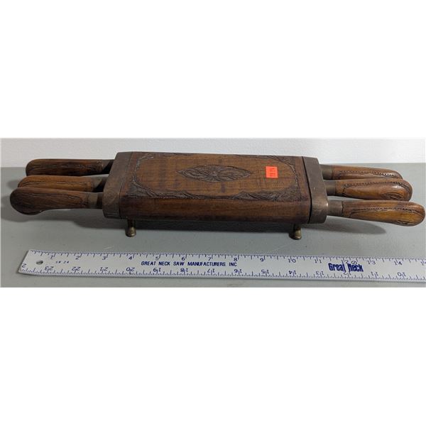Indian Stainless Steel Knife Set w/ Brass & Wood Knife Block
