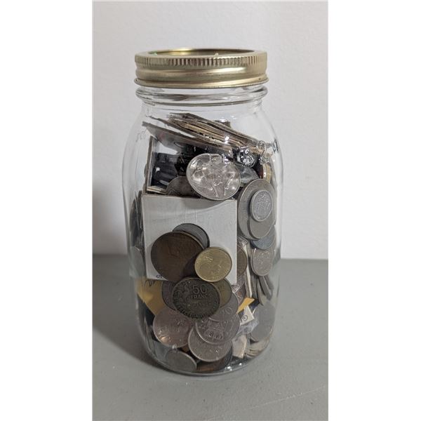 Jar of Assorted World Coins w/ Denmark, France, & More