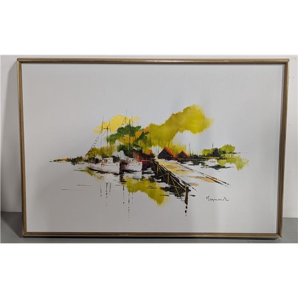 Framed Original Boat Dock Painting by Hammond