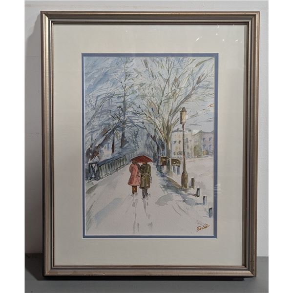 Framed Original "The Enclave" Watercolor Painting by Jane Gabel